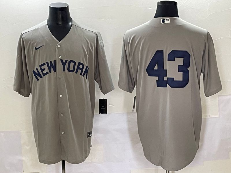 Men 2025 New York Yankees 43 No Name Grey Game Nike MLB Jersey style 41